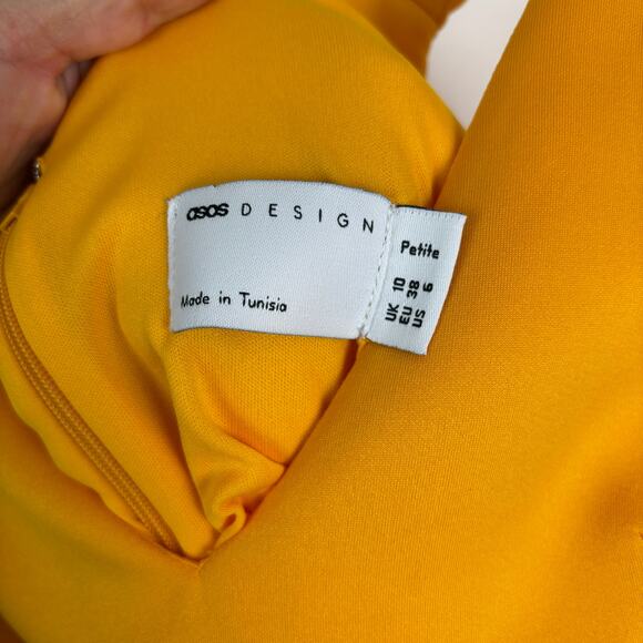 ASOS DESIGN Petite Gold Ruched Skater Mini Dress - 6P - Picture 4 of 9